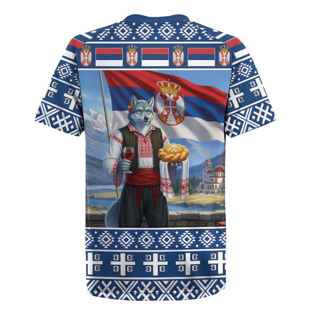 Serbia Christmas Wolf Rugby Jersey Vuk Serbian Mascot - Wonder Print Shop