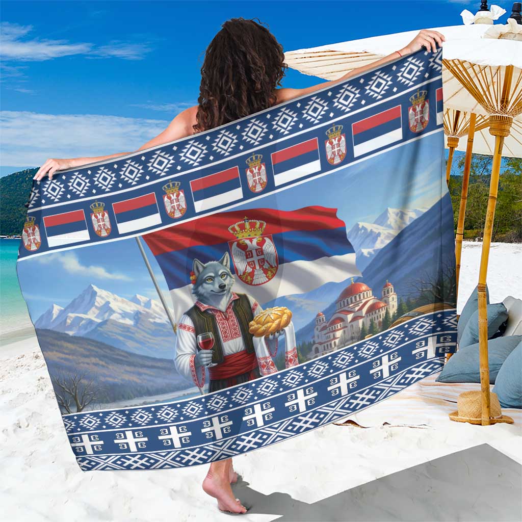 Serbia Christmas Wolf Sarong Vuk Serbian Mascot - Wonder Print Shop