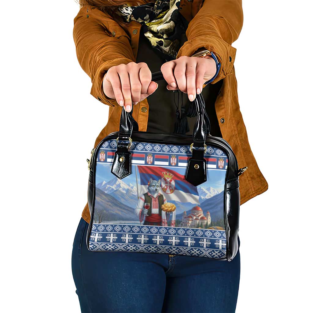 Serbia Christmas Wolf Shoulder Handbag Vuk Serbian Mascot - Wonder Print Shop