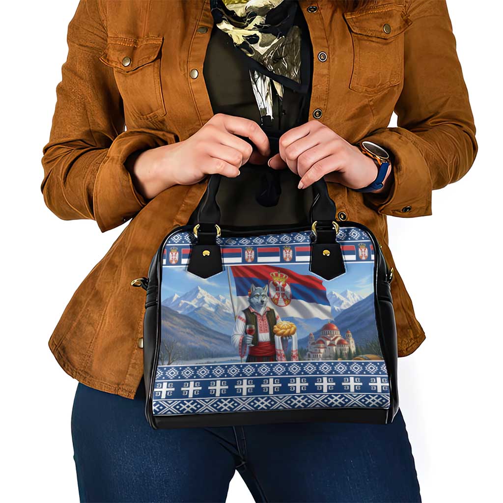 Serbia Christmas Wolf Shoulder Handbag Vuk Serbian Mascot - Wonder Print Shop