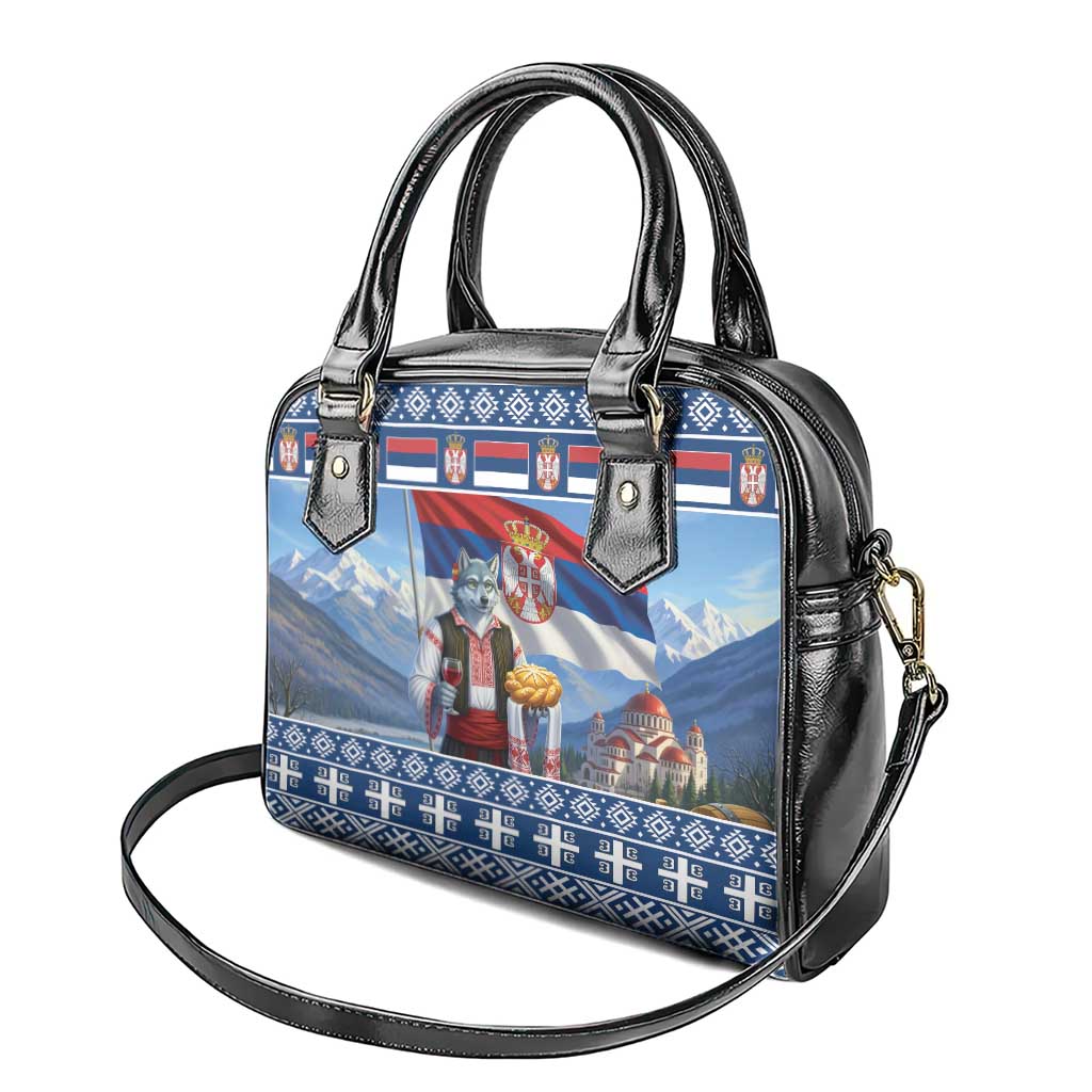 Serbia Christmas Wolf Shoulder Handbag Vuk Serbian Mascot - Wonder Print Shop