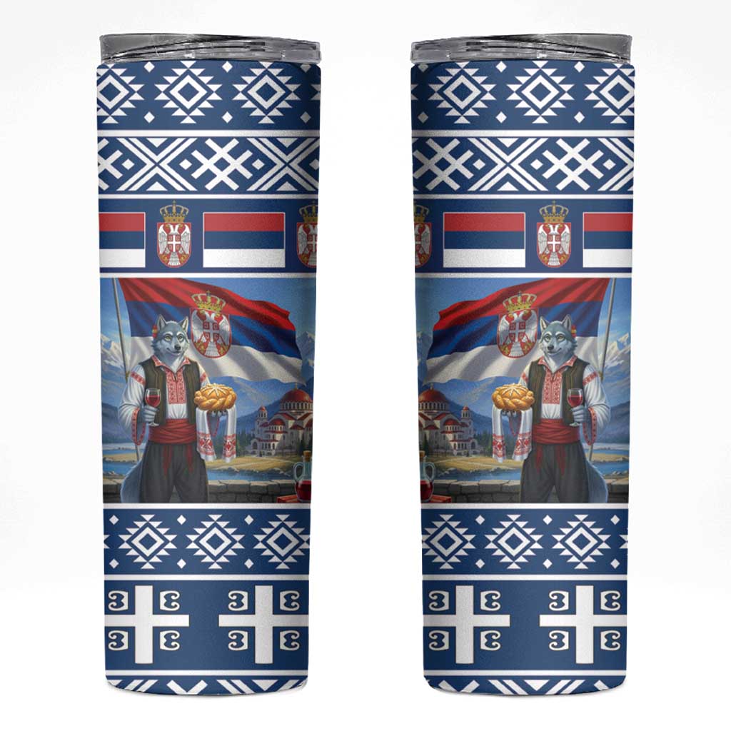 Serbia Christmas Wolf Skinny Tumbler Vuk Serbian Mascot - Wonder Print Shop