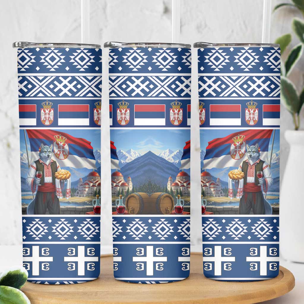 Serbia Christmas Wolf Skinny Tumbler Vuk Serbian Mascot - Wonder Print Shop