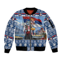 Serbia Christmas Wolf Sleeve Zip Bomber Jacket Vuk Serbian Mascot - Wonder Print Shop