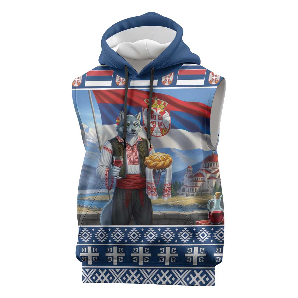 Serbia Christmas Wolf Sleeveless Hoodie Vuk Serbian Mascot - Wonder Print Shop