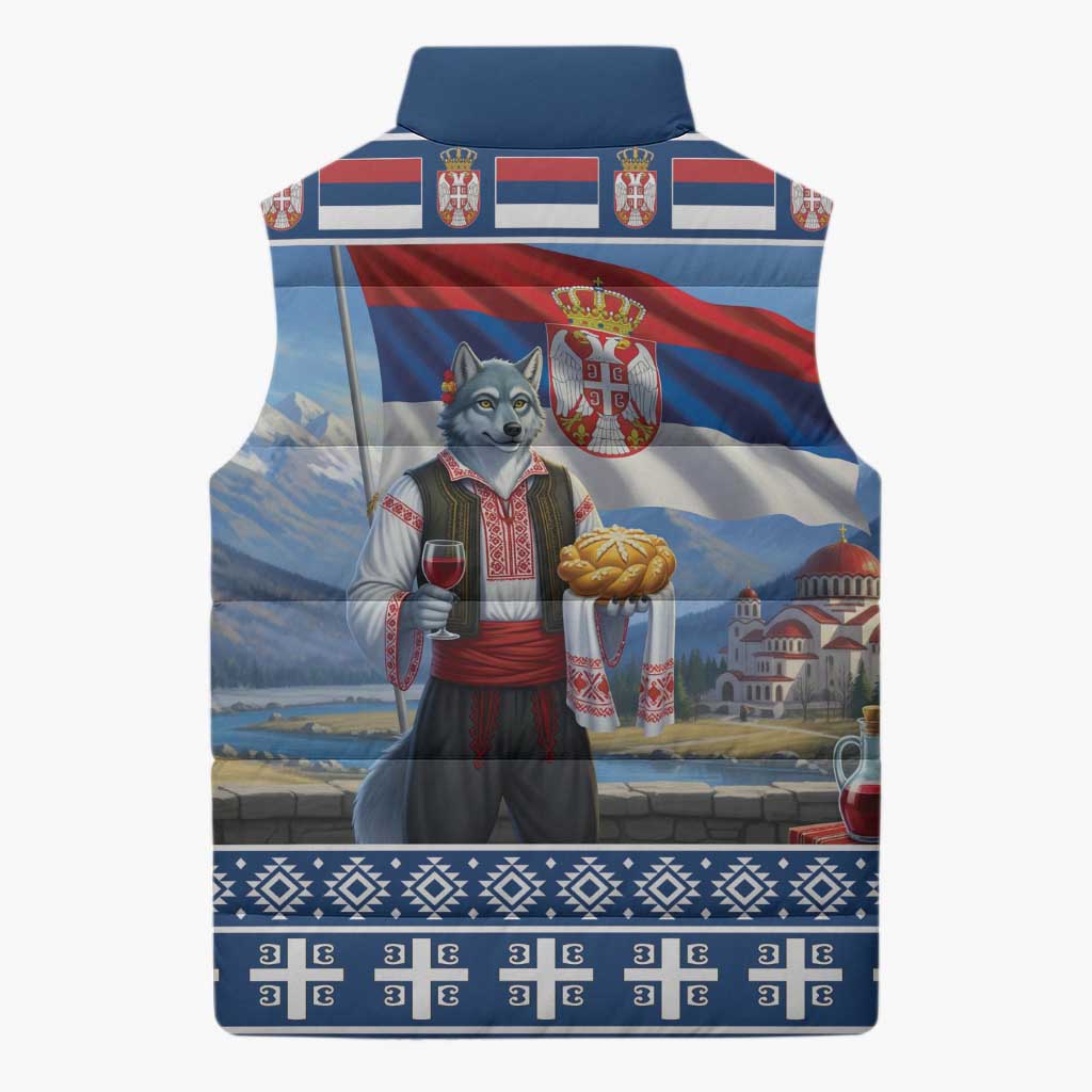 Serbia Christmas Wolf Sleeveless Puffer Jacket Vuk Serbian Mascot - Wonder Print Shop