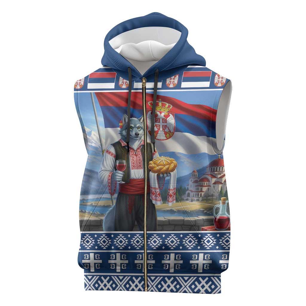 Serbia Christmas Wolf Sleeveless Zip Hoodie Vuk Serbian Mascot - Wonder Print Shop
