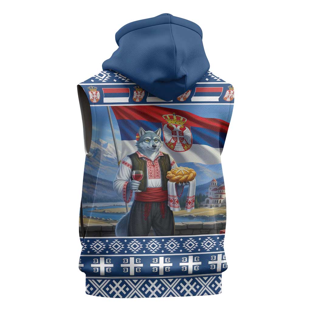Serbia Christmas Wolf Sleeveless Zip Hoodie Vuk Serbian Mascot - Wonder Print Shop