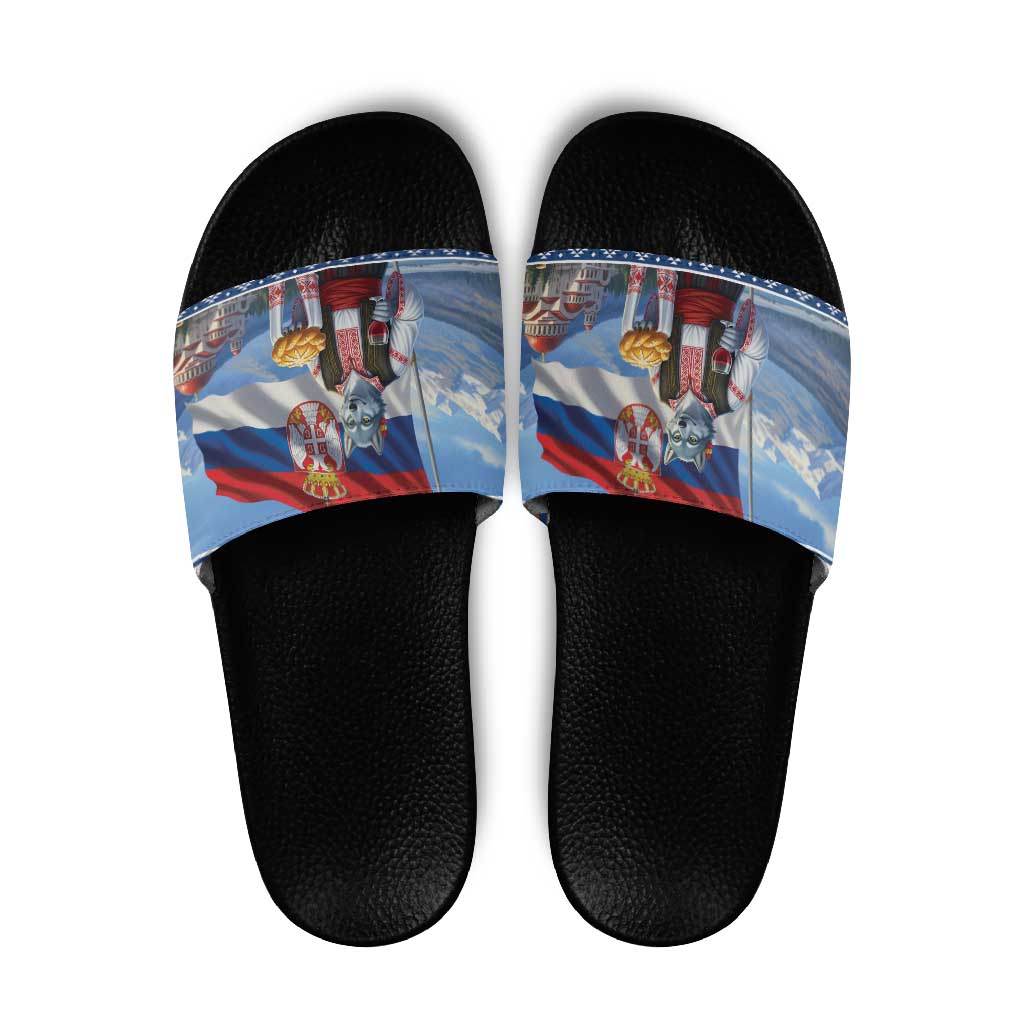 Serbia Christmas Wolf Slide Sandals Vuk Serbian Mascot - Wonder Print Shop
