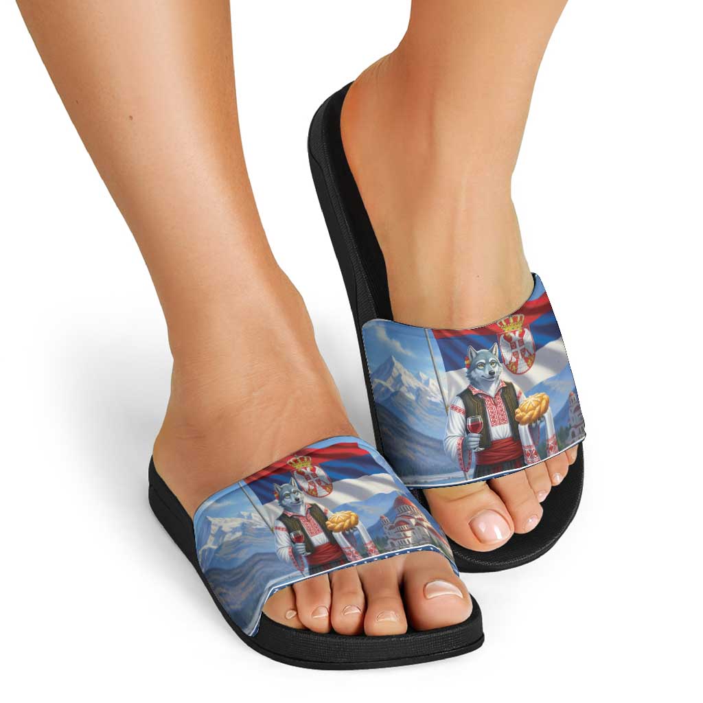 Serbia Christmas Wolf Slide Sandals Vuk Serbian Mascot - Wonder Print Shop