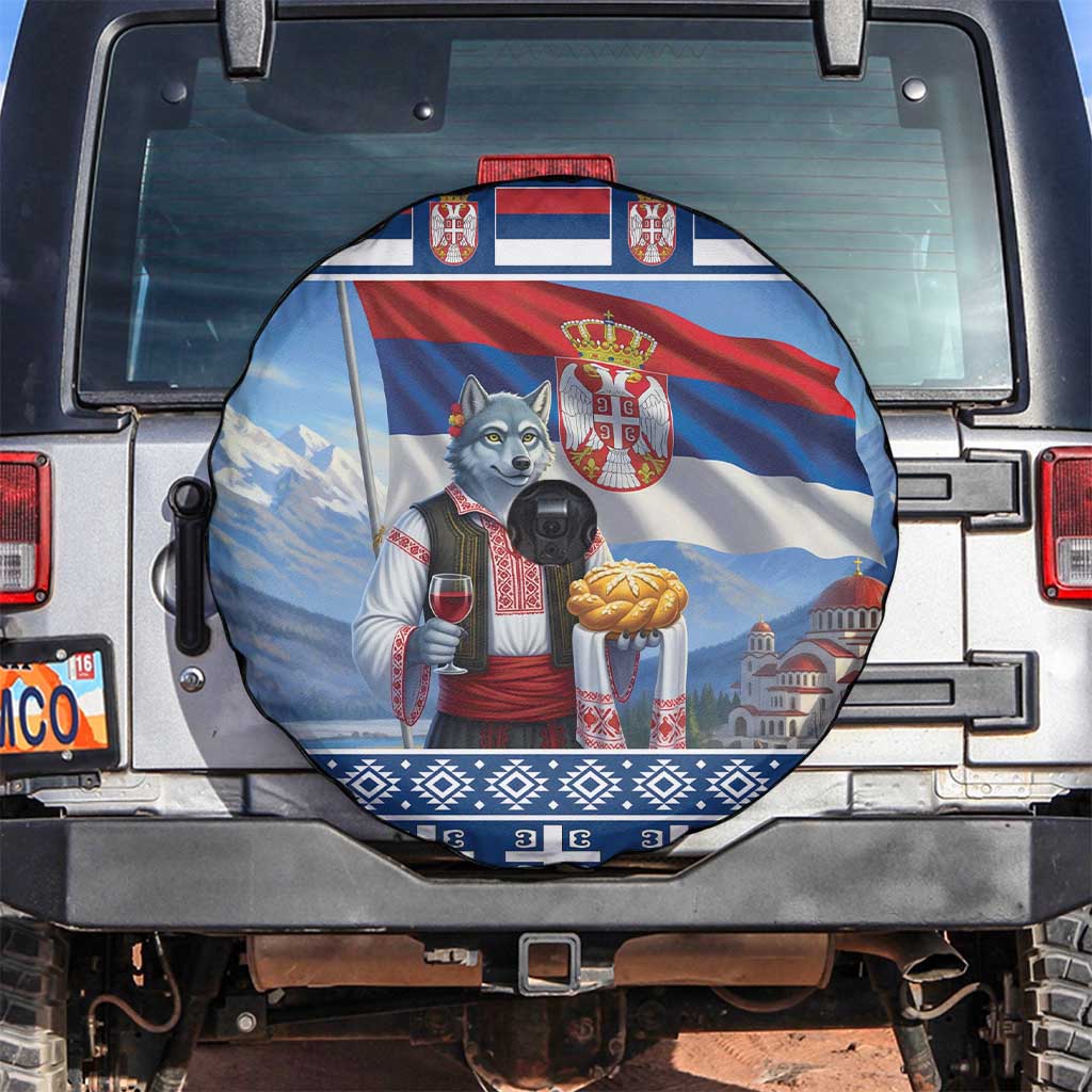 Serbia Christmas Wolf Spare Tire Cover Vuk Serbian Mascot - Wonder Print Shop