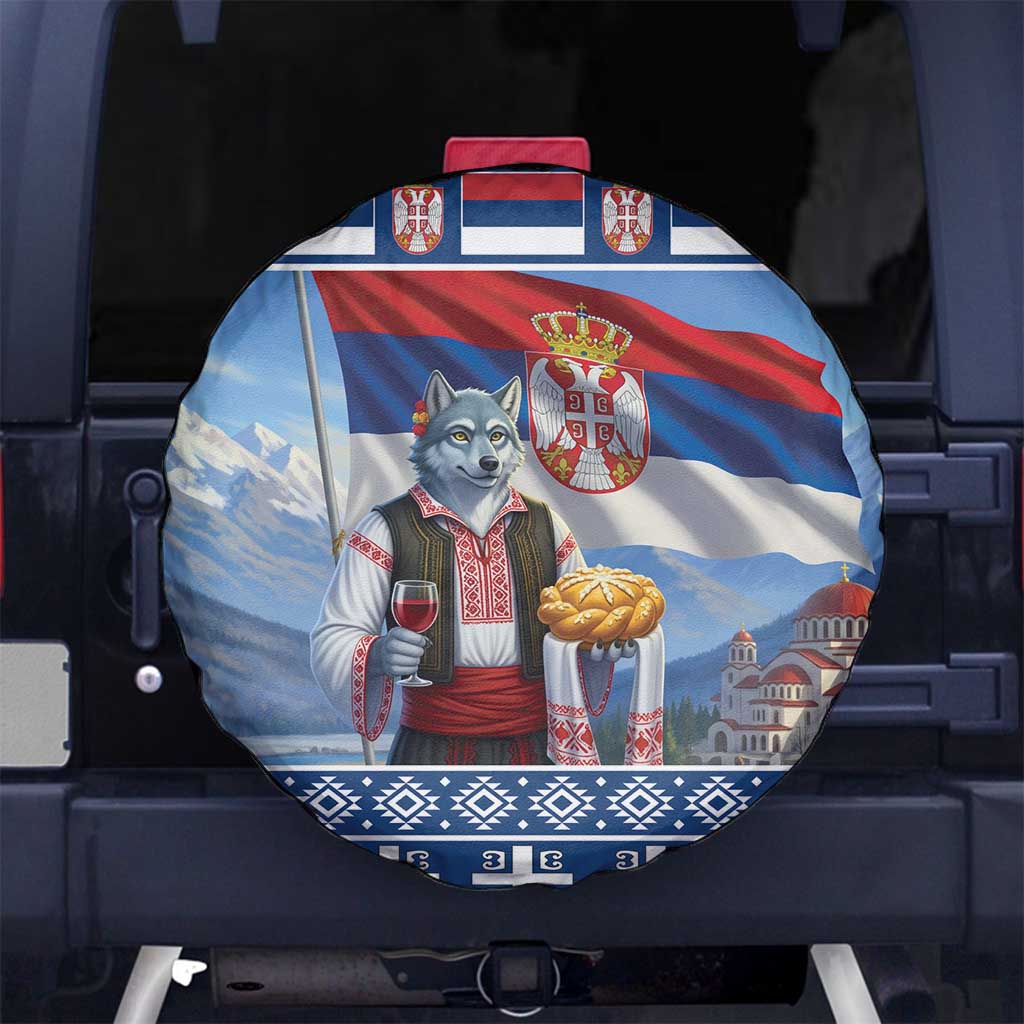 Serbia Christmas Wolf Spare Tire Cover Vuk Serbian Mascot - Wonder Print Shop