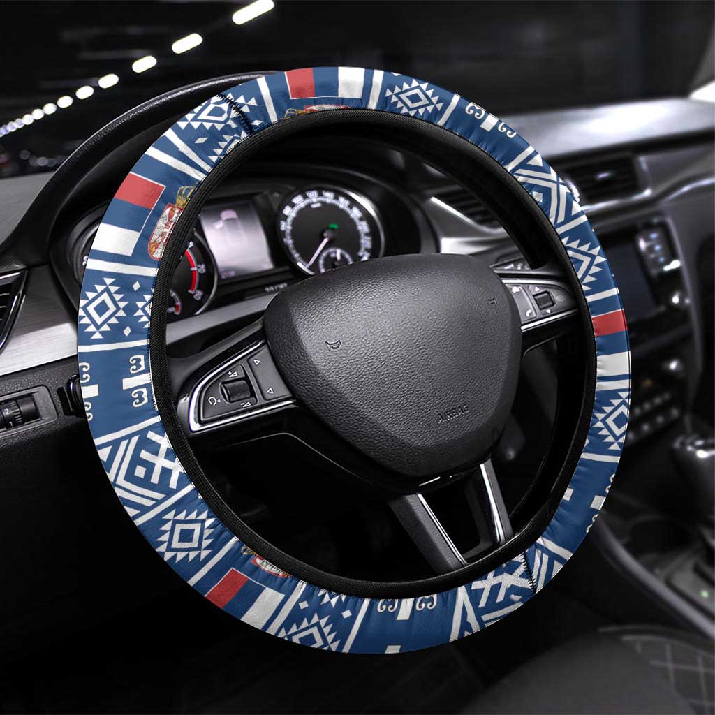 Serbia Christmas Wolf Steering Wheel Cover Vuk Serbian Mascot - Wonder Print Shop