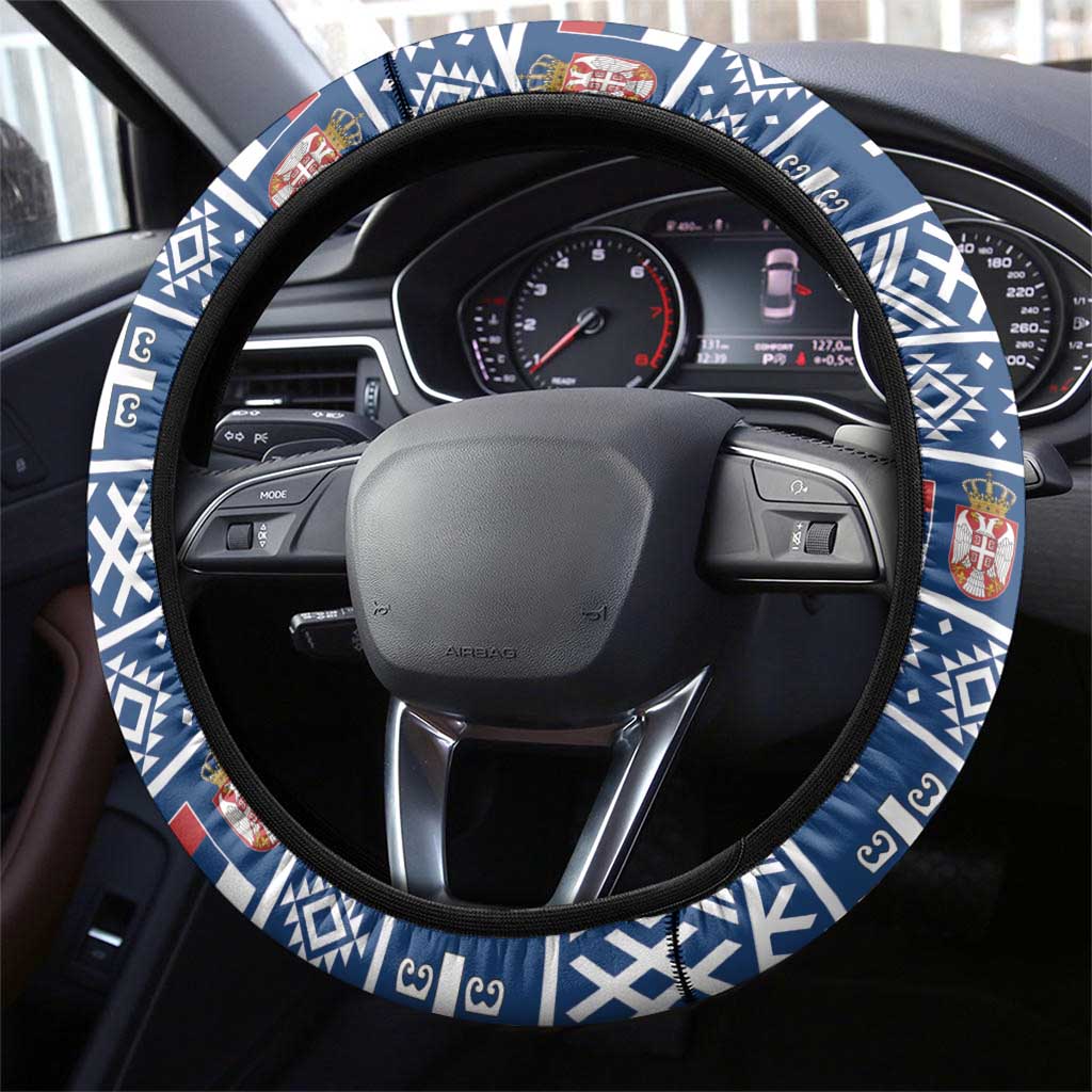 Serbia Christmas Wolf Steering Wheel Cover Vuk Serbian Mascot - Wonder Print Shop