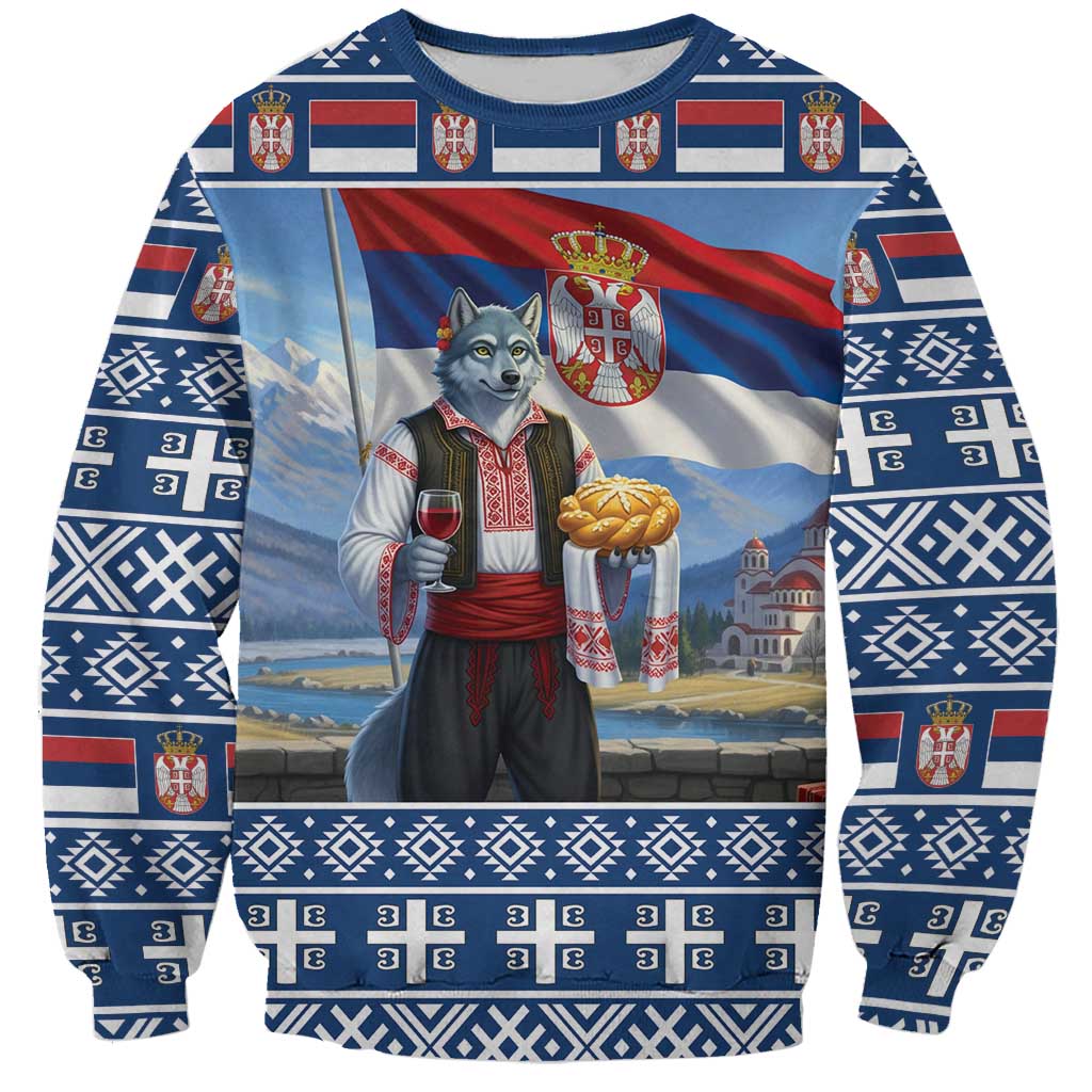Serbia Christmas Wolf Sweatshirt Vuk Serbian Mascot - Wonder Print Shop