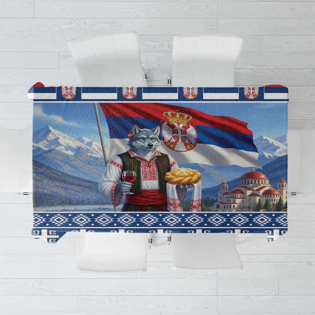 Serbia Christmas Wolf Tablecloth Vuk Serbian Mascot - Wonder Print Shop