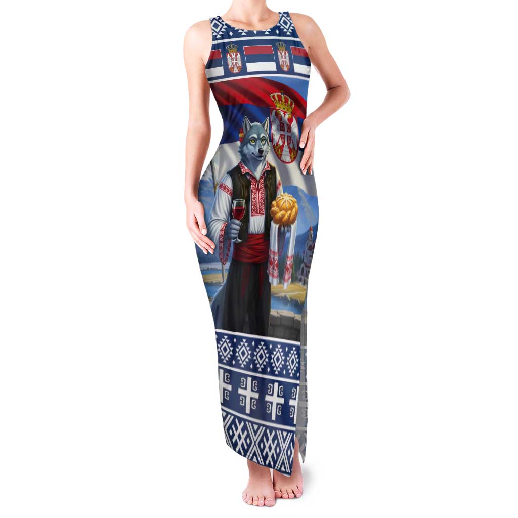 Serbia Christmas Wolf Tank Maxi Dress Vuk Serbian Mascot - Wonder Print Shop