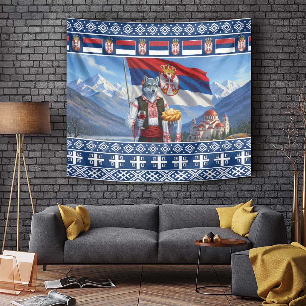 Serbia Christmas Wolf Tapestry Vuk Serbian Mascot - Wonder Print Shop