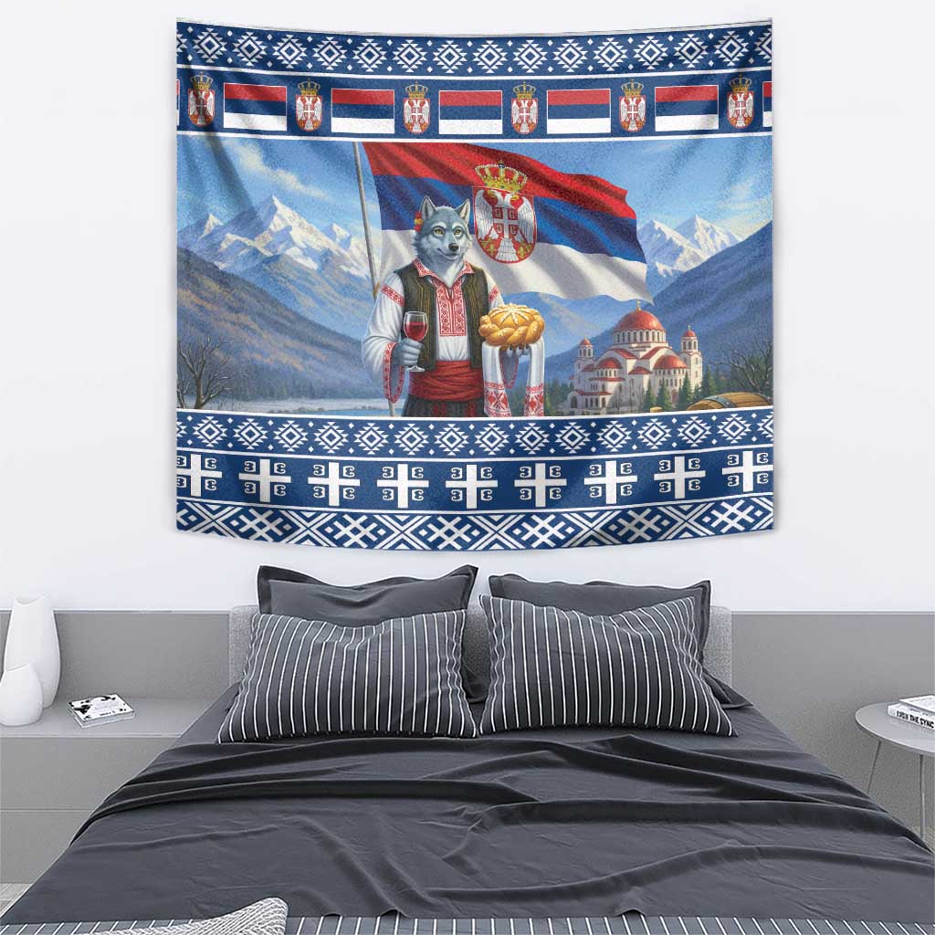 Serbia Christmas Wolf Tapestry Vuk Serbian Mascot - Wonder Print Shop