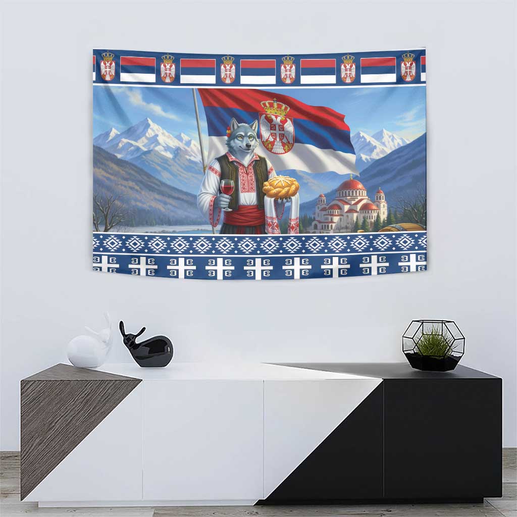 Serbia Christmas Wolf Tapestry Vuk Serbian Mascot - Wonder Print Shop