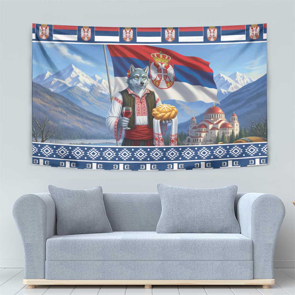 Serbia Christmas Wolf Tapestry Vuk Serbian Mascot - Wonder Print Shop