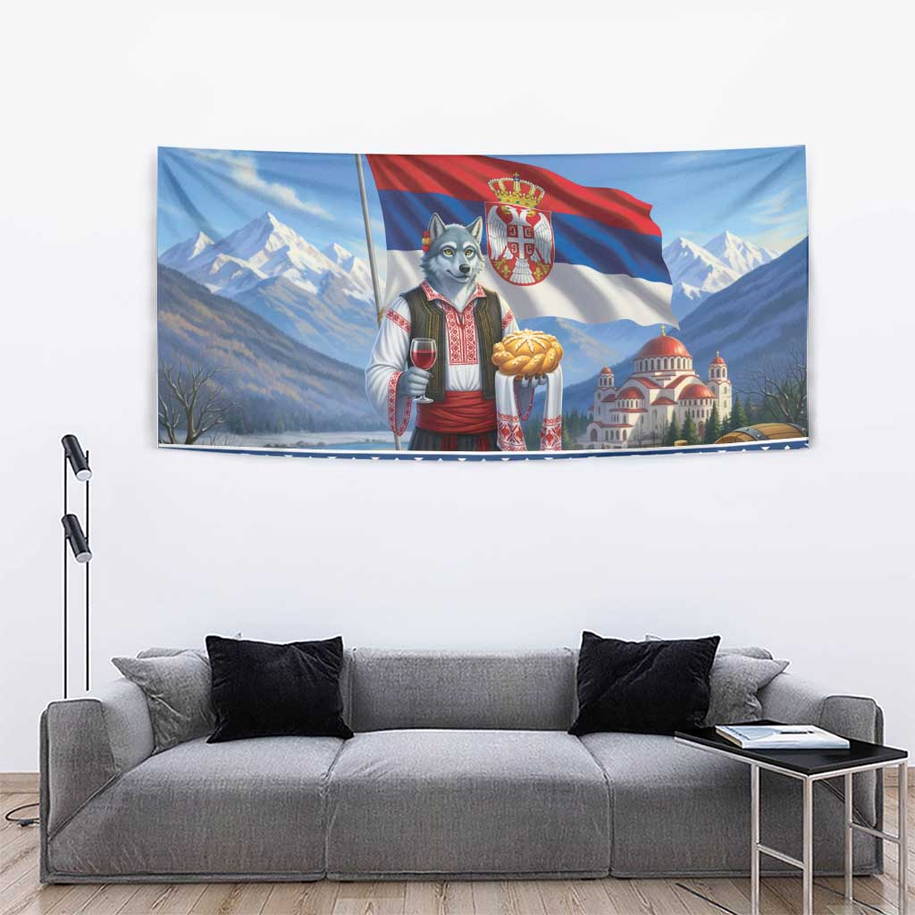 Serbia Christmas Wolf Tapestry Vuk Serbian Mascot - Wonder Print Shop