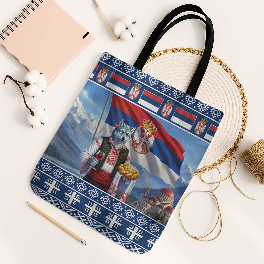 Serbia Christmas Wolf Tote Bag Vuk Serbian Mascot - Wonder Print Shop