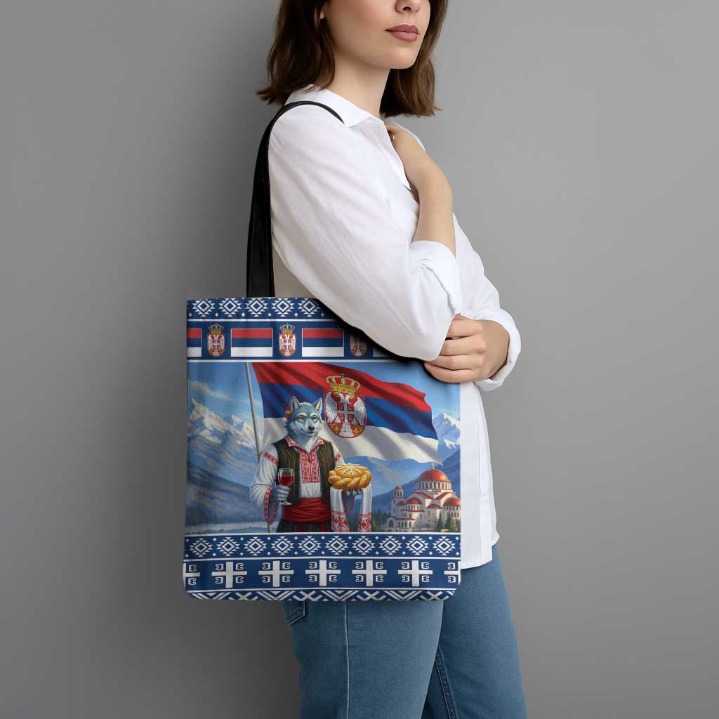 Serbia Christmas Wolf Tote Bag Vuk Serbian Mascot - Wonder Print Shop