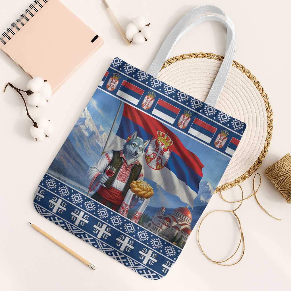 Serbia Christmas Wolf Tote Bag Vuk Serbian Mascot - Wonder Print Shop