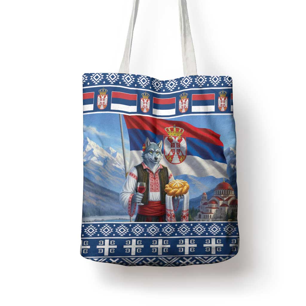 Serbia Christmas Wolf Tote Bag Vuk Serbian Mascot - Wonder Print Shop