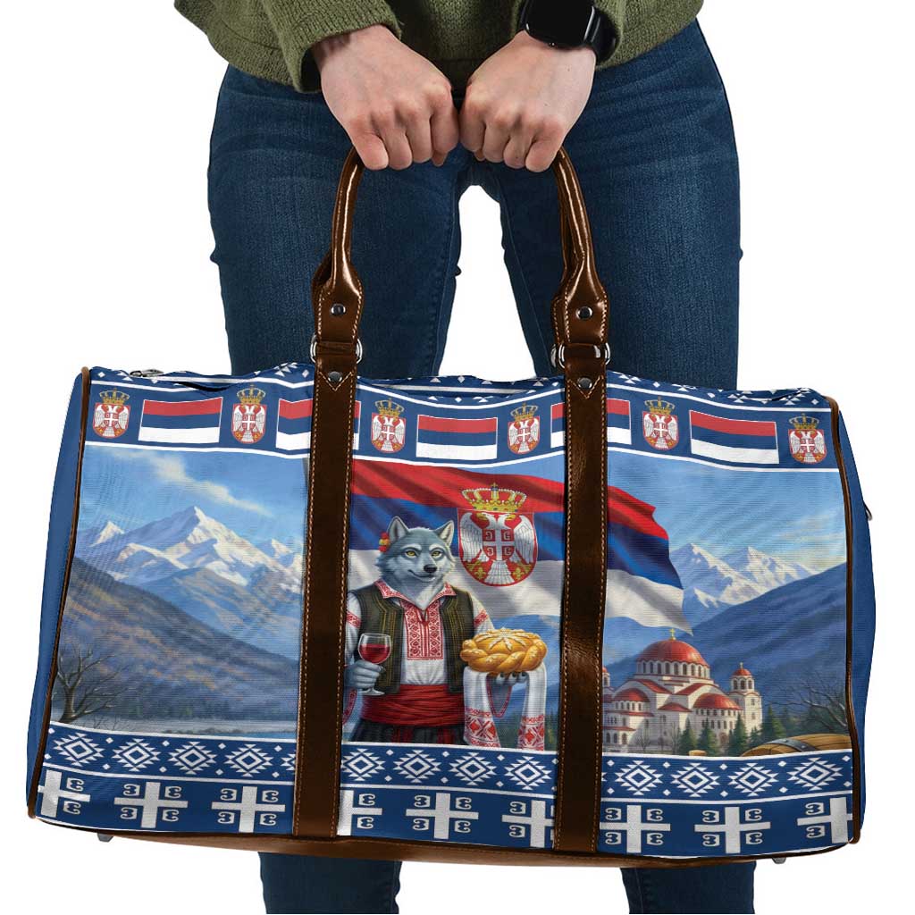 Serbia Christmas Wolf Travel Bag Vuk Serbian Mascot - Wonder Print Shop