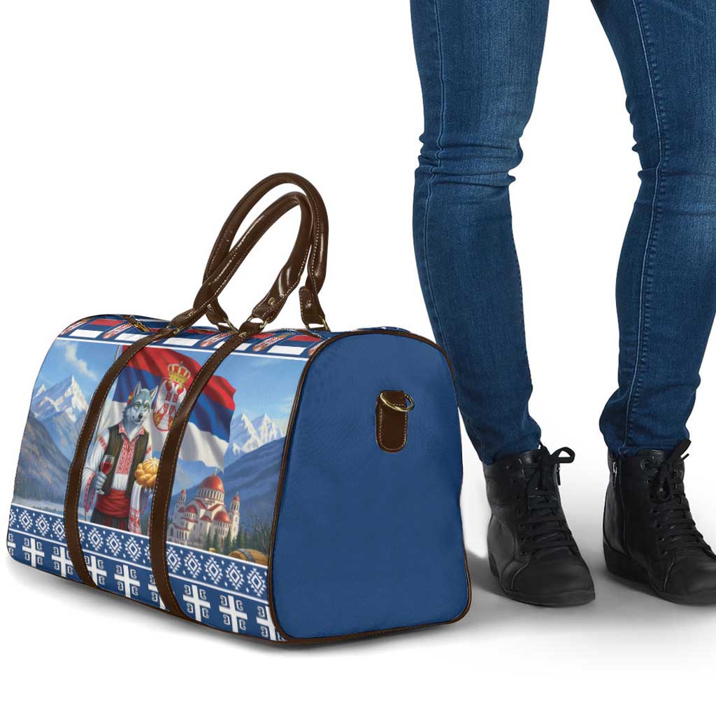 Serbia Christmas Wolf Travel Bag Vuk Serbian Mascot - Wonder Print Shop