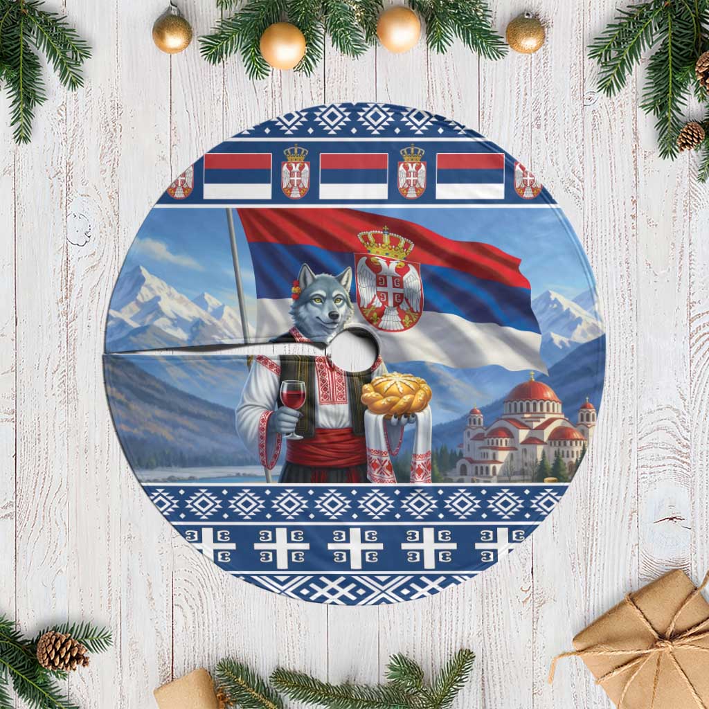 Serbia Christmas Wolf Tree Skirt Vuk Serbian Mascot - Wonder Print Shop