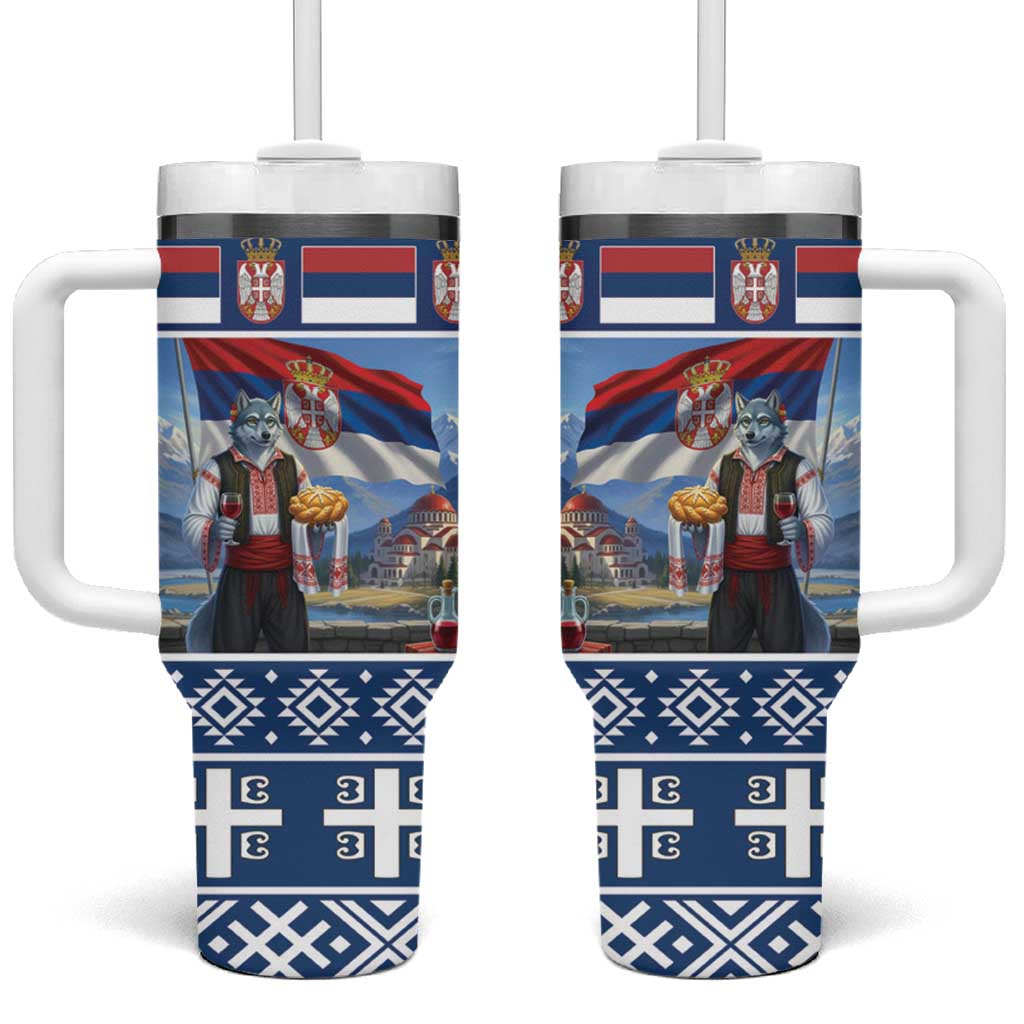 Serbia Christmas Wolf Tumbler With Handle Vuk Serbian Mascot - Wonder Print Shop