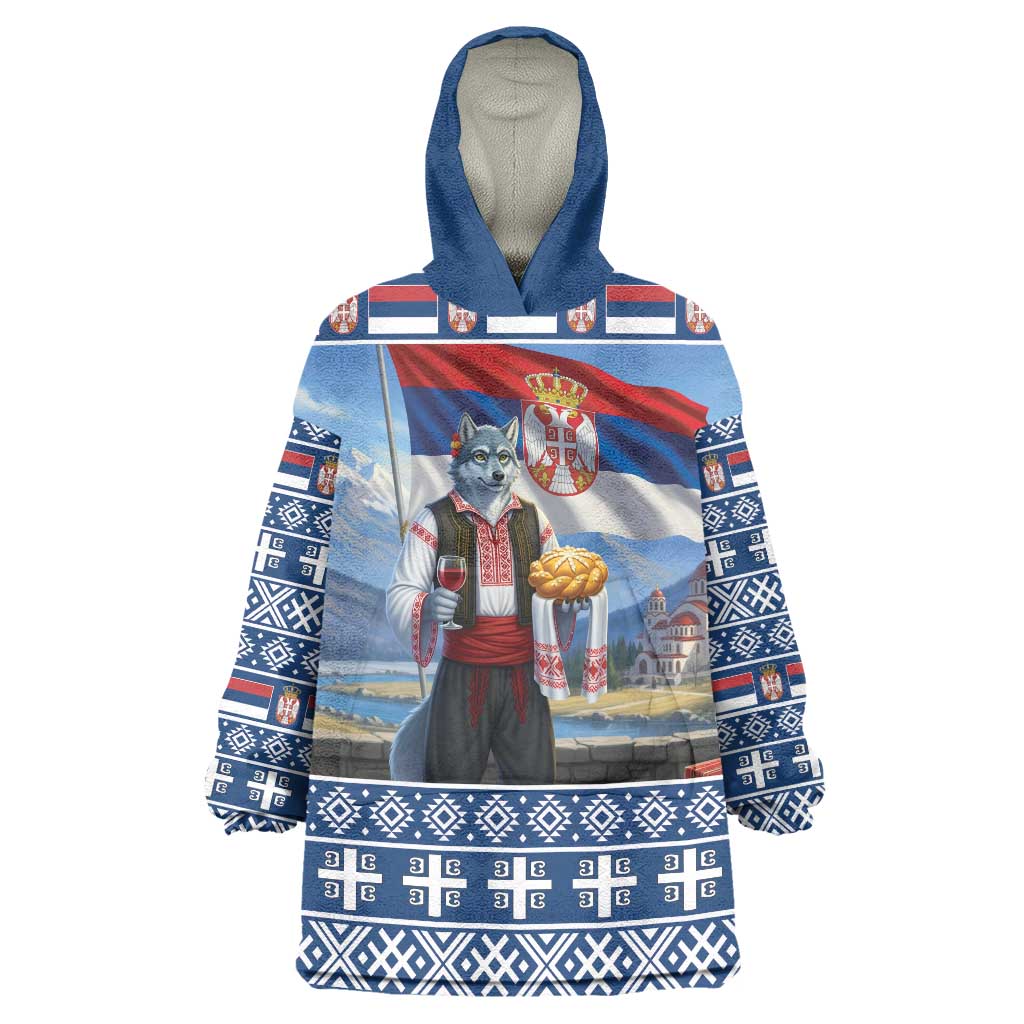 Serbia Christmas Wolf Wearable Blanket Hoodie Vuk Serbian Mascot - Wonder Print Shop