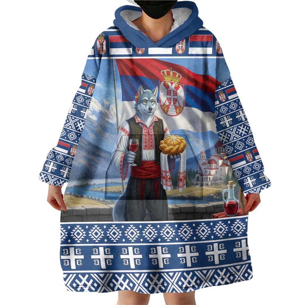 Serbia Christmas Wolf Wearable Blanket Hoodie Vuk Serbian Mascot - Wonder Print Shop