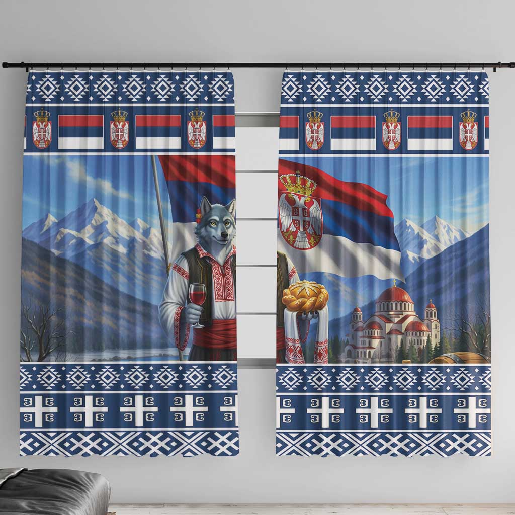 Serbia Christmas Wolf Window Curtain Vuk Serbian Mascot - Wonder Print Shop