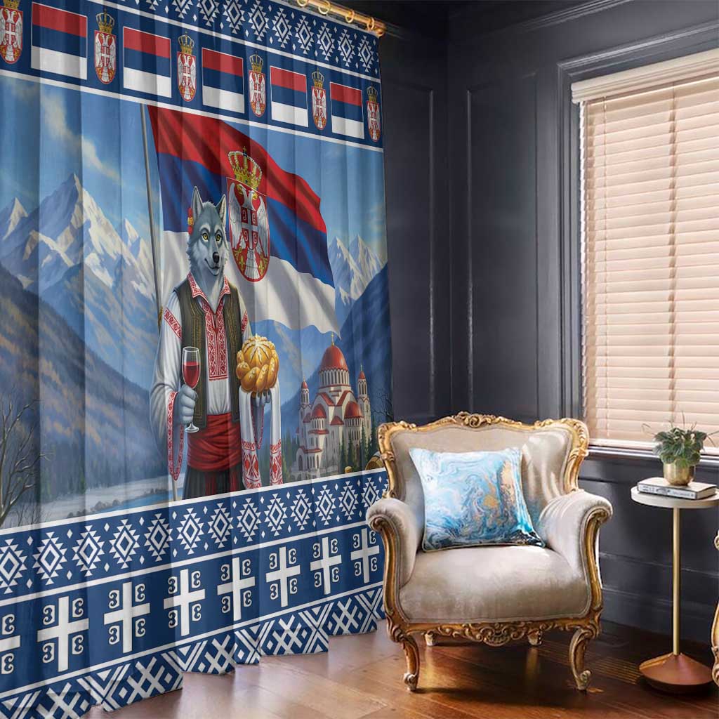 Serbia Christmas Wolf Window Curtain Vuk Serbian Mascot - Wonder Print Shop
