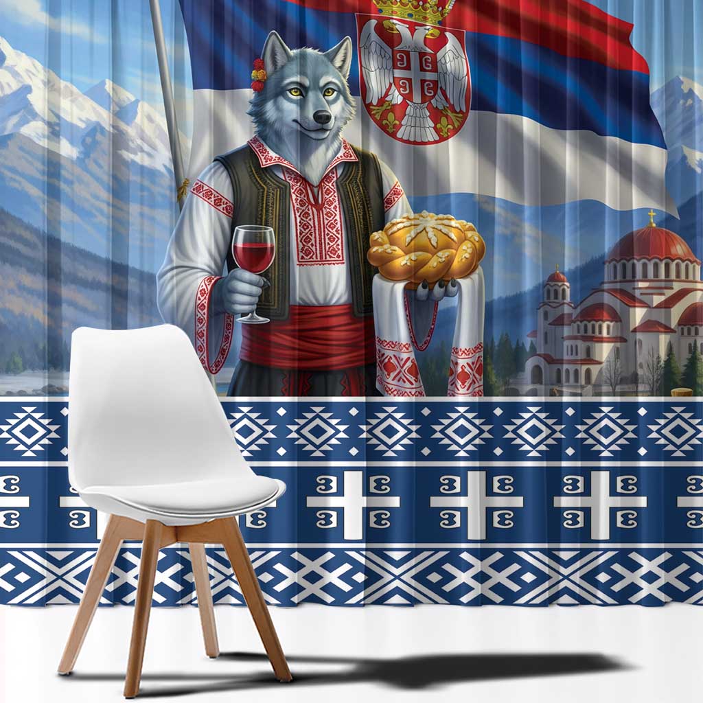 Serbia Christmas Wolf Window Curtain Vuk Serbian Mascot - Wonder Print Shop