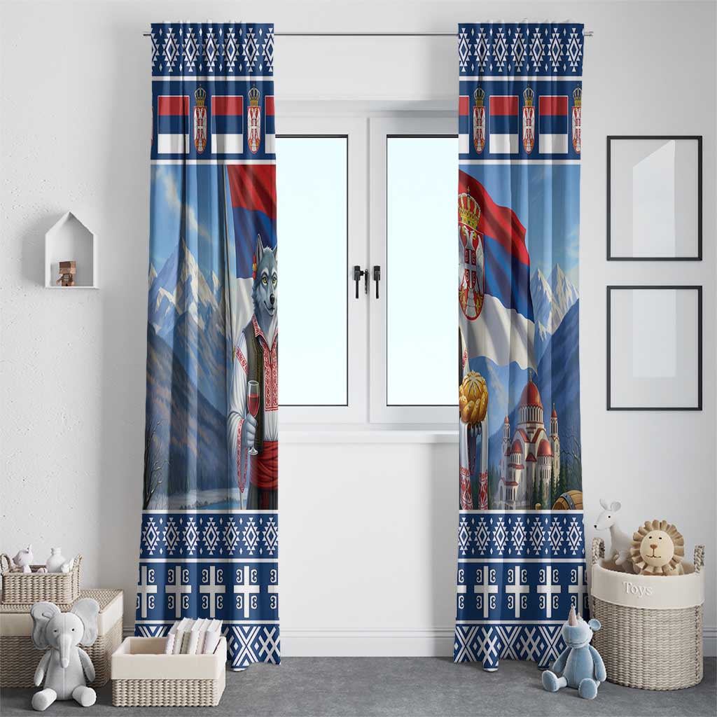 Serbia Christmas Wolf Window Curtain Vuk Serbian Mascot - Wonder Print Shop