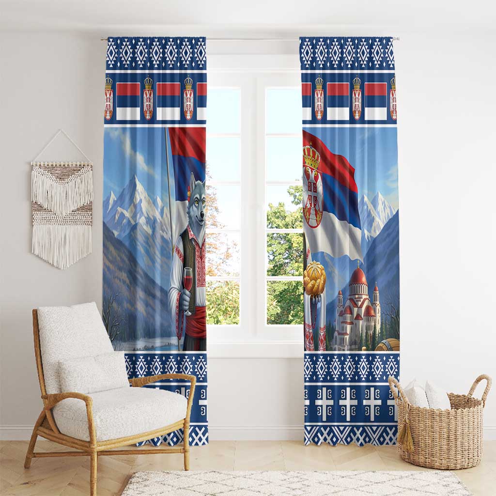 Serbia Christmas Wolf Window Curtain Vuk Serbian Mascot - Wonder Print Shop