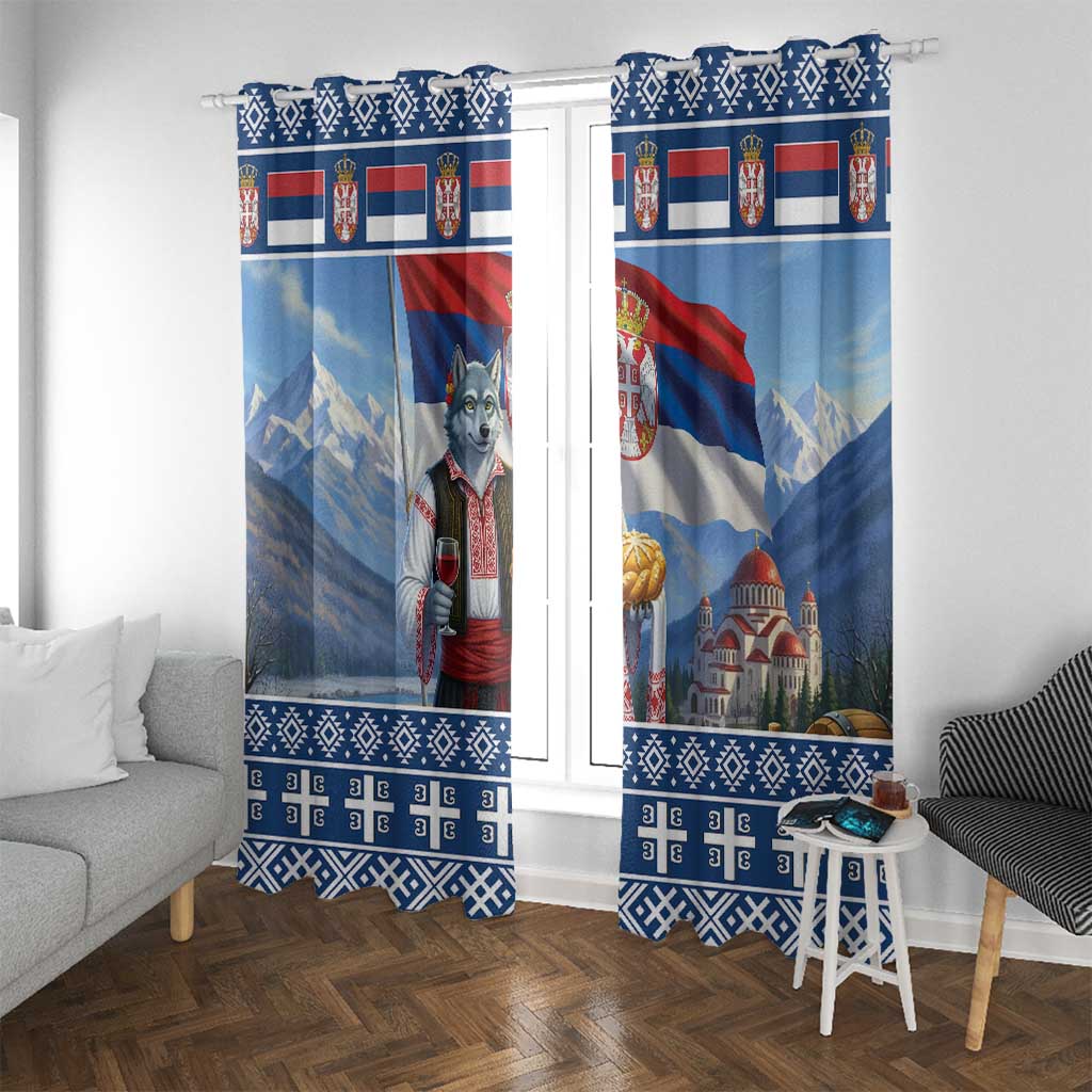 Serbia Christmas Wolf Window Curtain Vuk Serbian Mascot - Wonder Print Shop