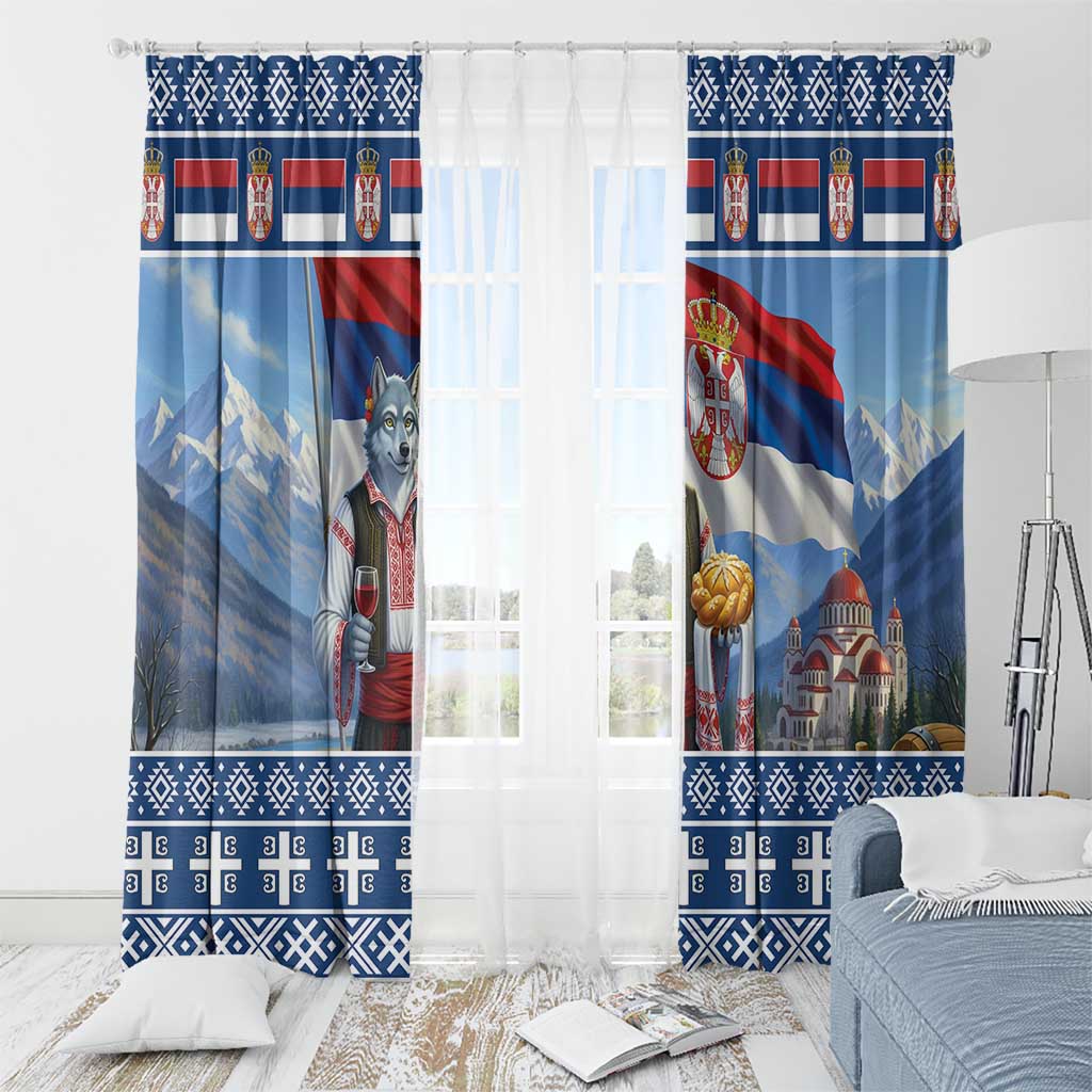 Serbia Christmas Wolf Window Curtain Vuk Serbian Mascot - Wonder Print Shop