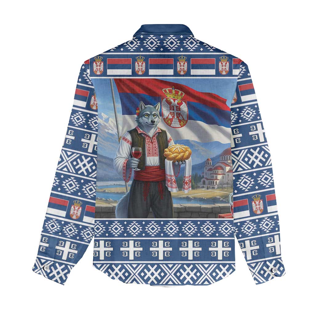 Serbia Christmas Wolf Women Casual Shirt Vuk Serbian Mascot - Wonder Print Shop