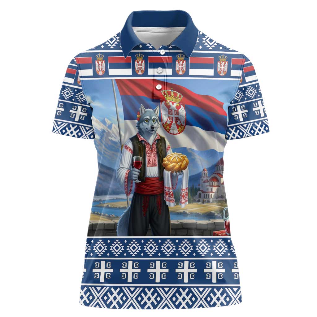 Serbia Christmas Wolf Women Polo Shirt Vuk Serbian Mascot - Wonder Print Shop