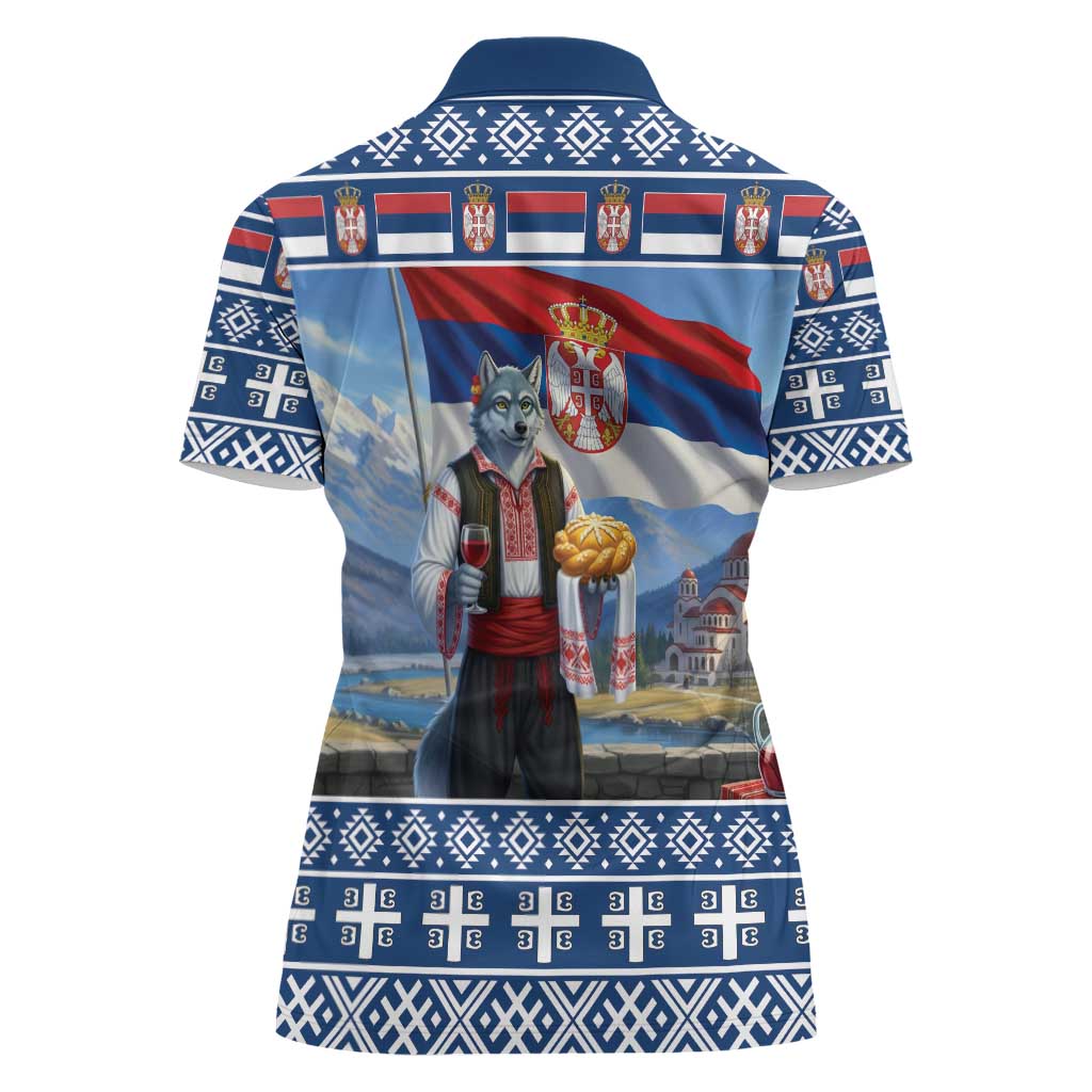 Serbia Christmas Wolf Women Polo Shirt Vuk Serbian Mascot - Wonder Print Shop
