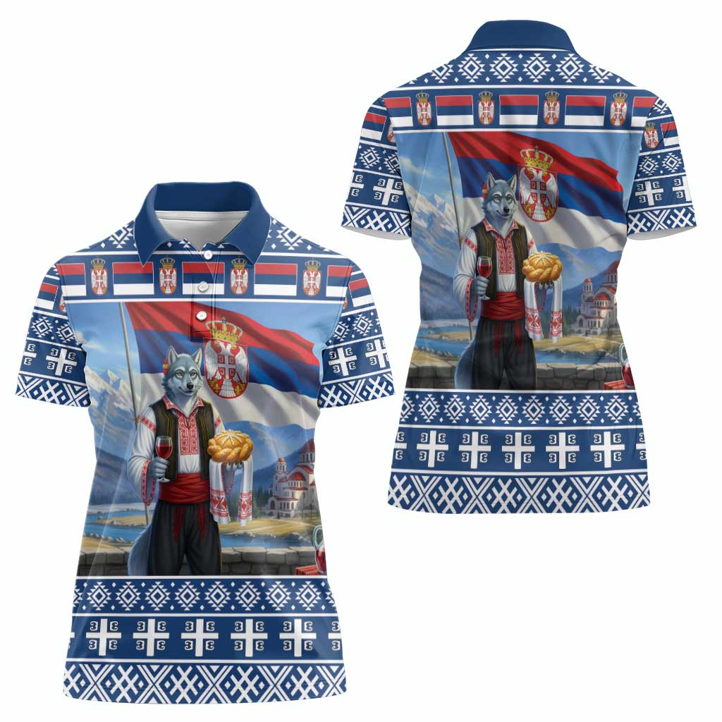 Serbia Christmas Wolf Women Polo Shirt Vuk Serbian Mascot - Wonder Print Shop