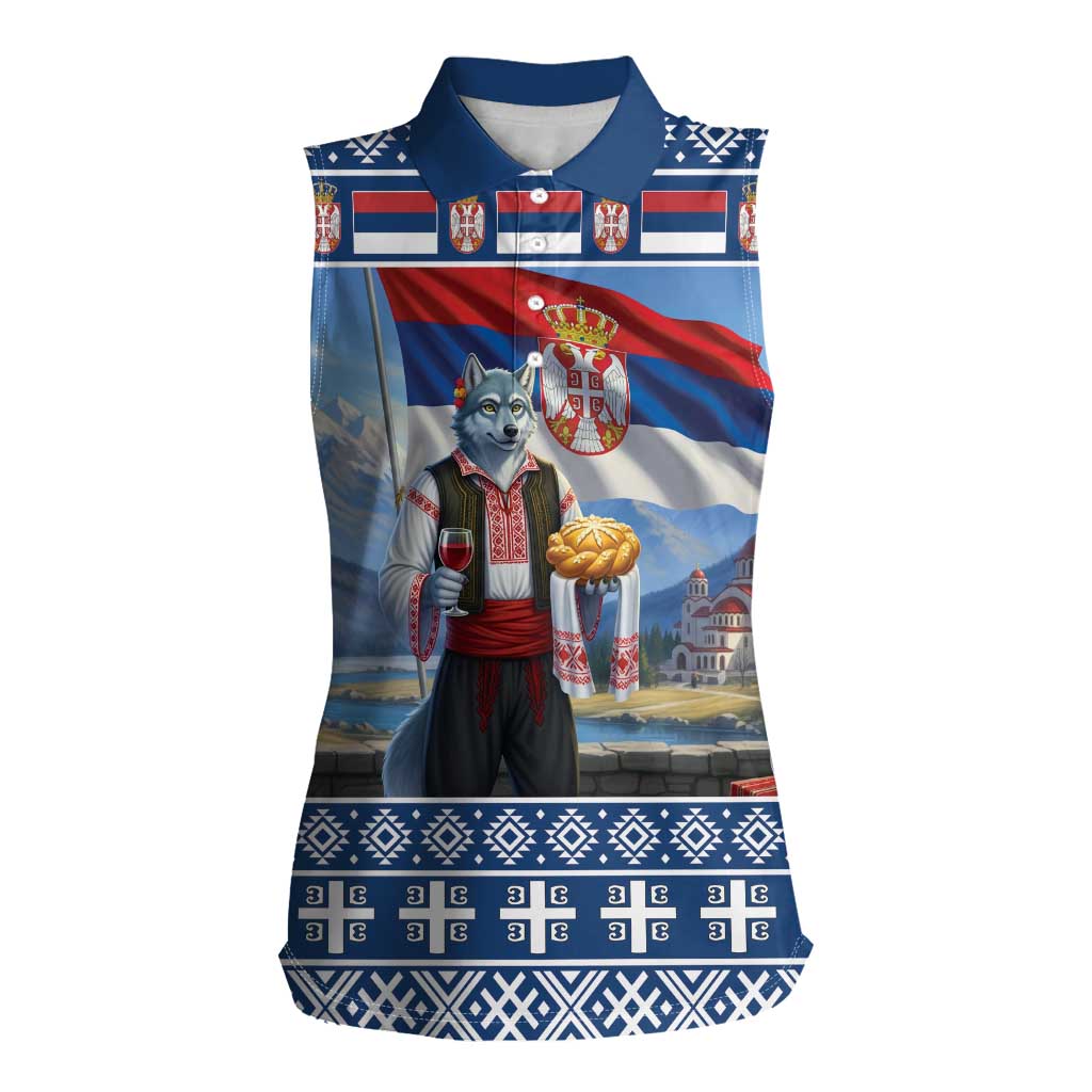 Serbia Christmas Wolf Women Sleeveless Polo Shirt Vuk Serbian Mascot - Wonder Print Shop