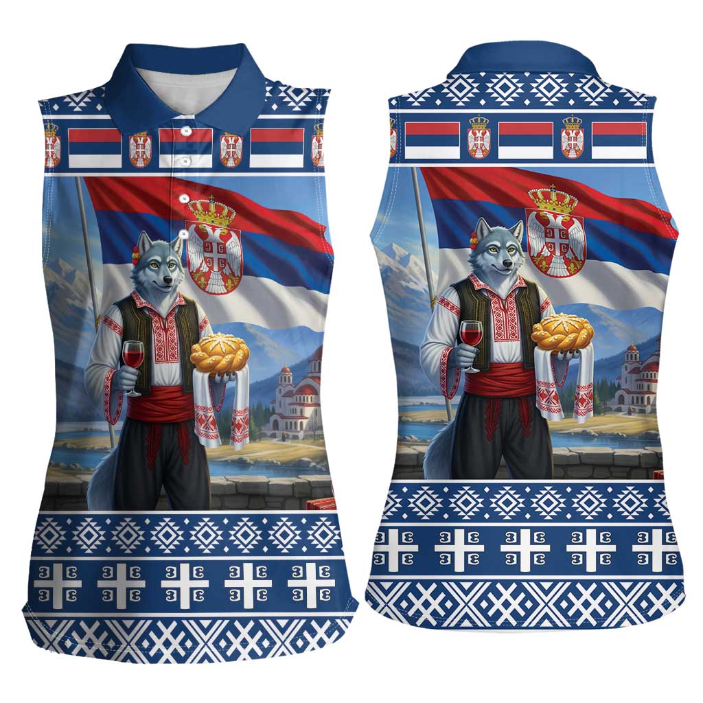 Serbia Christmas Wolf Women Sleeveless Polo Shirt Vuk Serbian Mascot - Wonder Print Shop