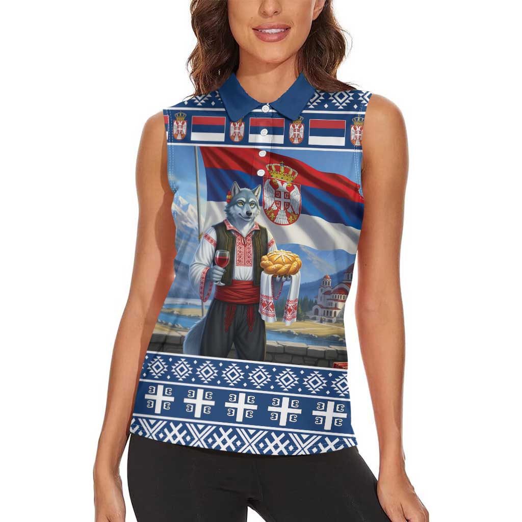 Serbia Christmas Wolf Women Sleeveless Polo Shirt Vuk Serbian Mascot - Wonder Print Shop
